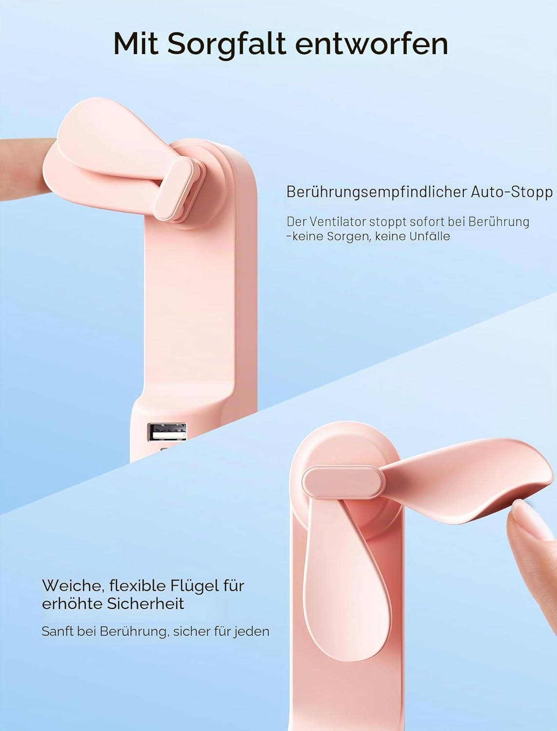 JISULIFE Mini Handventilator, 3-in-1 Handventilator, wiederaufladbarer USB [12–19 Betriebsstunden] mit Powerbank, Taschenlampe, tragbarer Ventilator für Reisen/Sommer