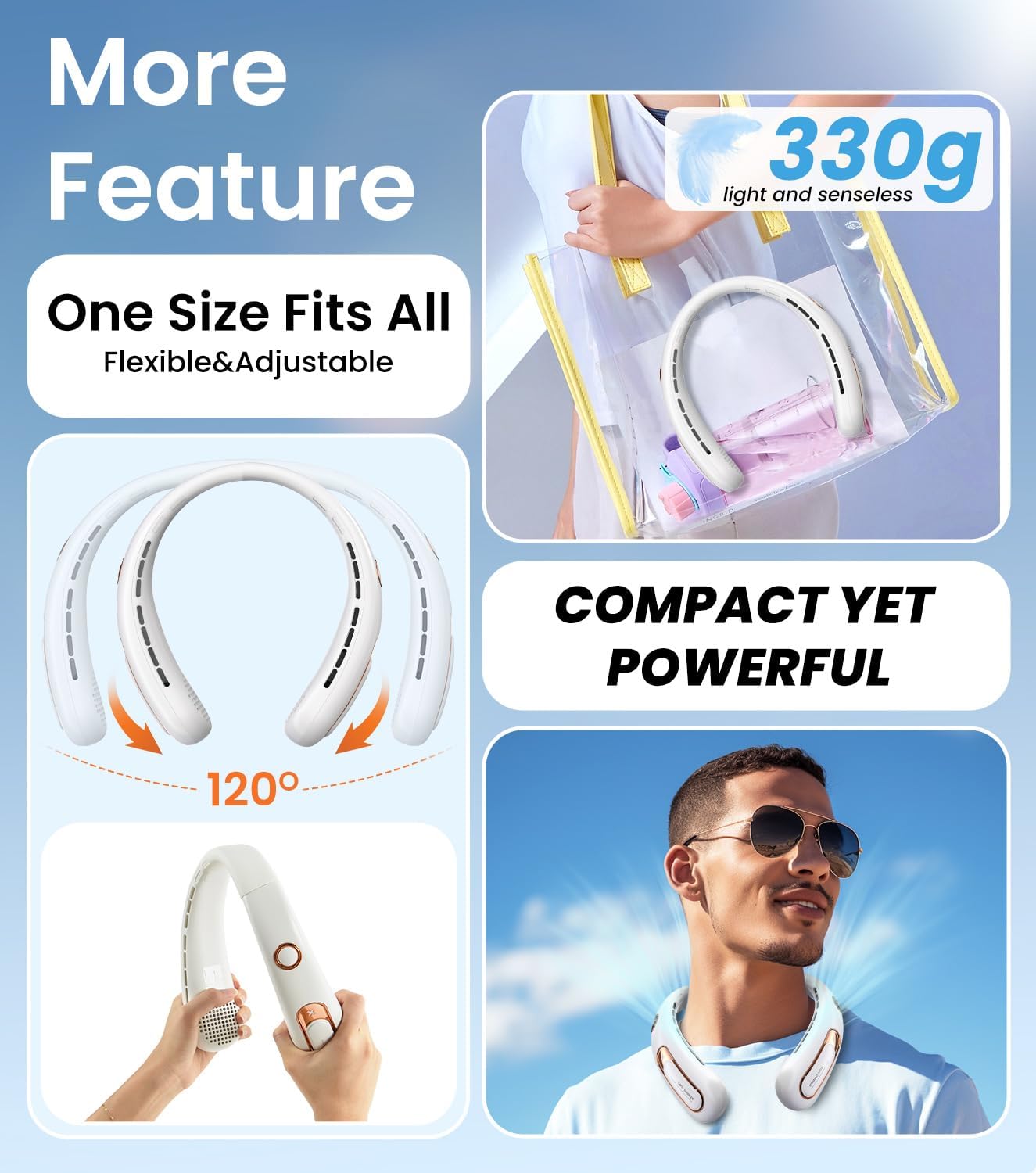 Nackenventilator, 3 Stufen Leise und Leistungsstark Bladeless Halsventilator mit LED-Anzeige